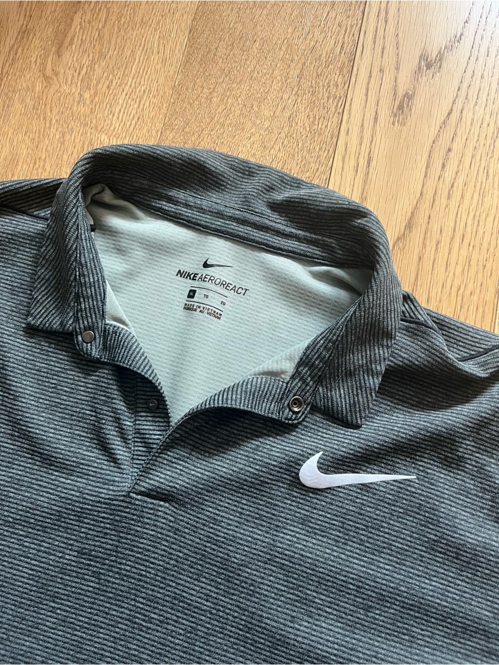 Nike Men’s Gray Striped AeroReact Polo with White Swoosh - Men’s XL